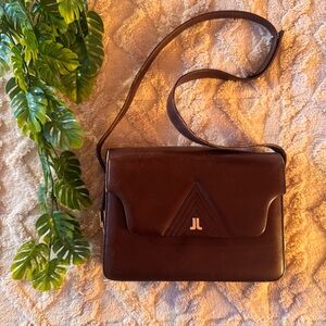 Vintage Lanvin Paris Brown Leather Flap Shoulder Bag | JL Logo | 80s 90s